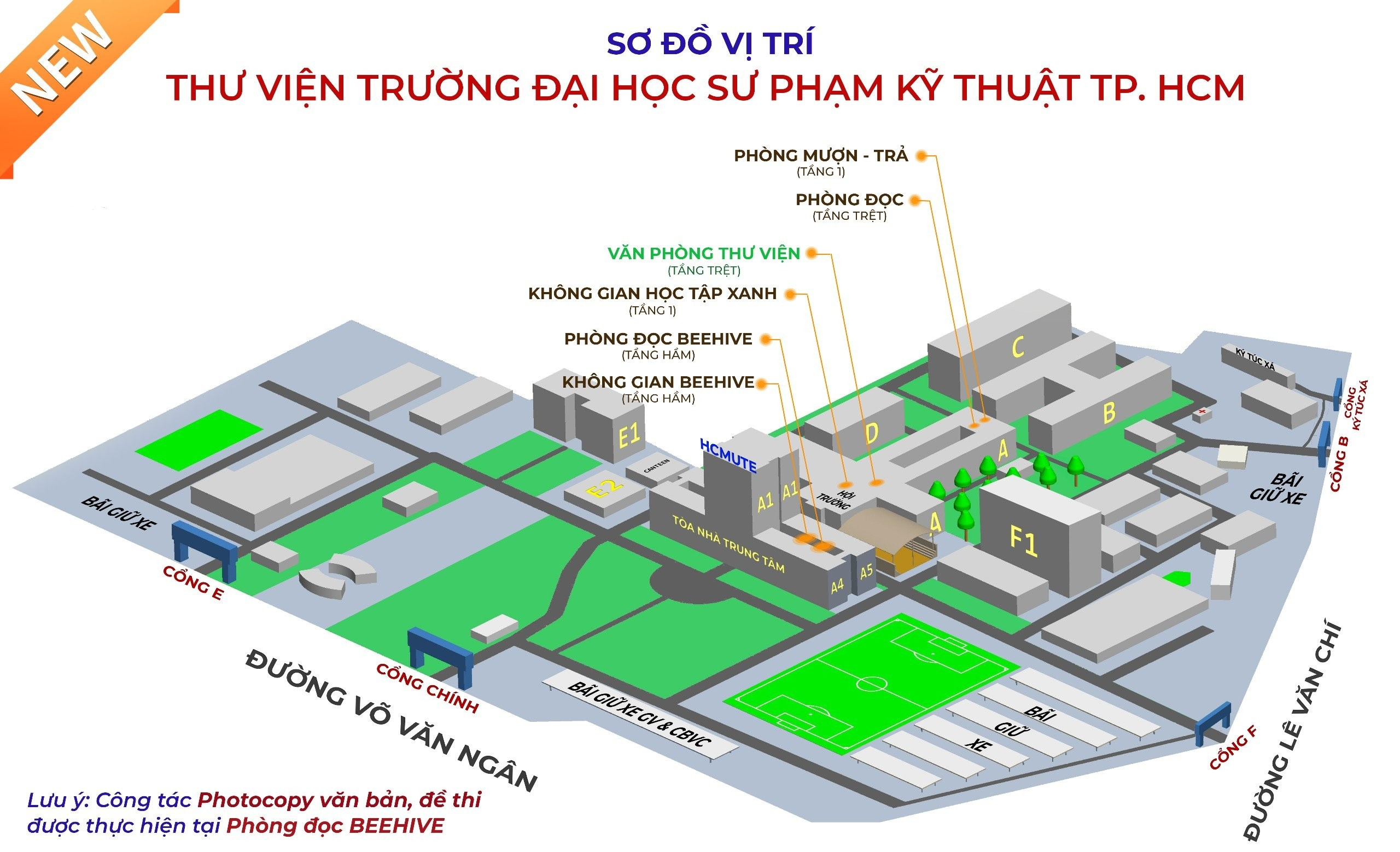 Sơ đồ vị trí các phòng chức năng Thư viện HCMUTE